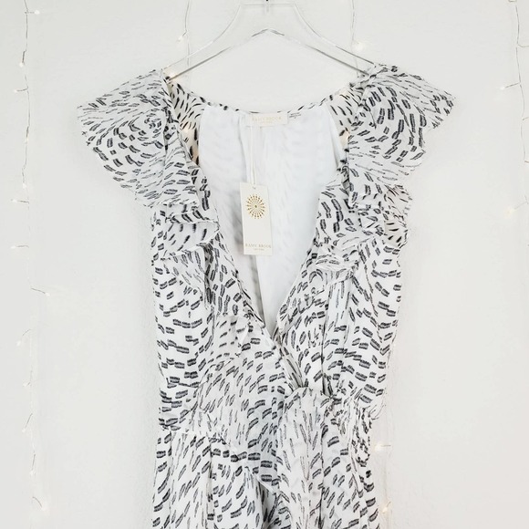 Ramy Brook Wilma Metallic Silk Mini Wrap Dress NWT Small White Black Sleeveless - Picture 3 of 14